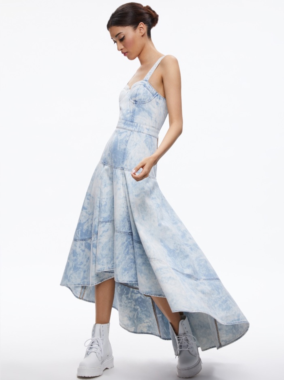 Alice + Olivia DONELLA DENIM BUSTIER HIGH LOW DRESS